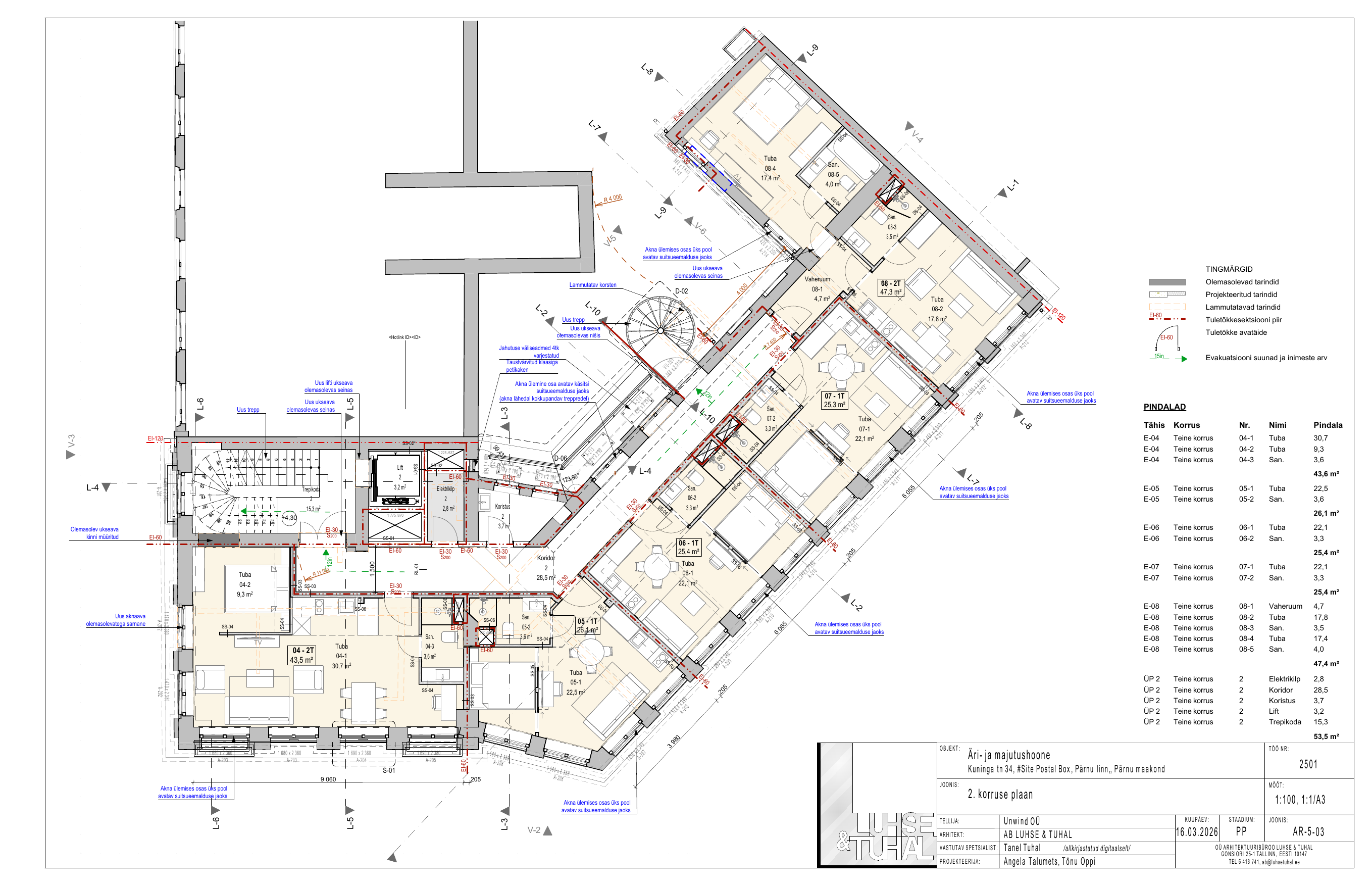 II korruse plaan — korterid E-04 kuni E-08